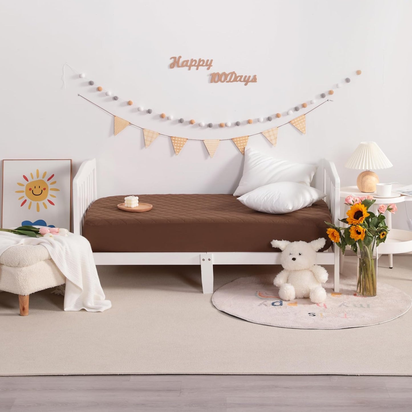 NTBAY 2 Pack Waterproof Mini Crib Mattress Protector, Quilted 24"x38" Fitted Mattress Cover - Machine Washable - Soft and Breathable Baby Mattress Pad Sheet for Mini Crib and Baby Playards, Brown