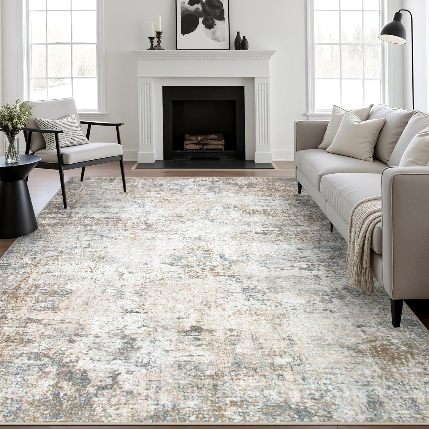 6x9 Area Rug Living Room Rug: Washable Modern Abstract Soft Thin Rug Indoor Floor No Slip Stain Resistant Carpet for Bedroom Dining Room Farmhouse Nursery Home Office - Brown Grey
