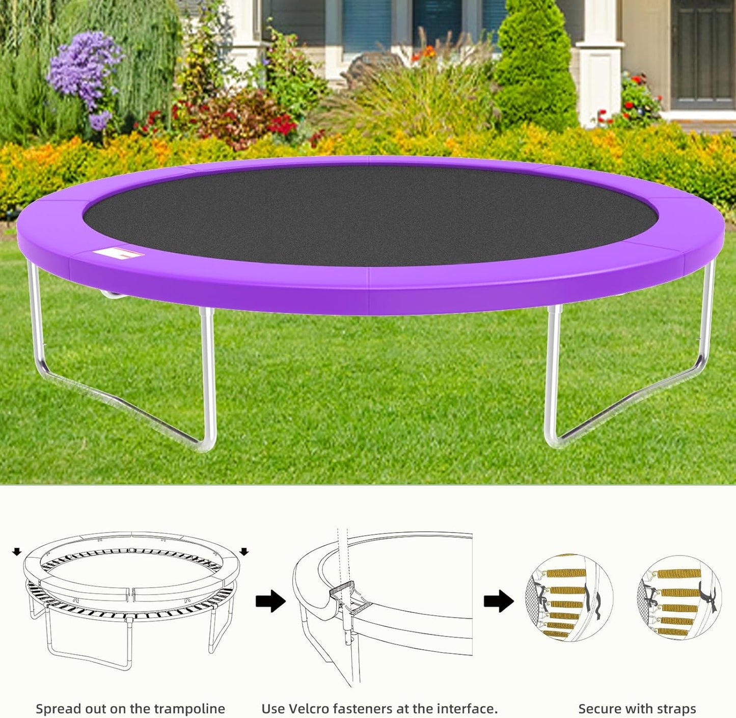 Trampoline Spring Cover, 10ft/12ft/14ft/15ft/16ft Trampoline Replacement Safety Pad, Waterproof Trampoline Accessories Pad for Round Frame