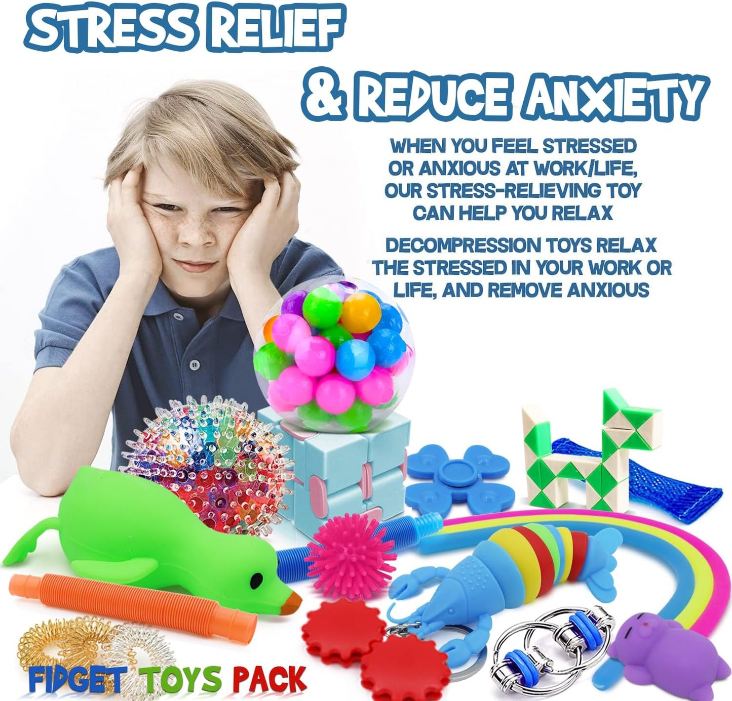 Fidget Toys Pack, 34 Pcs Stress Relief Sensory Toys for Boys Girls Kids Adults ADHD OCD Anxiety Autism, Treasure Box Toys for Classroom Rewards Prizes Carnival Prizes Birthday Party Favors