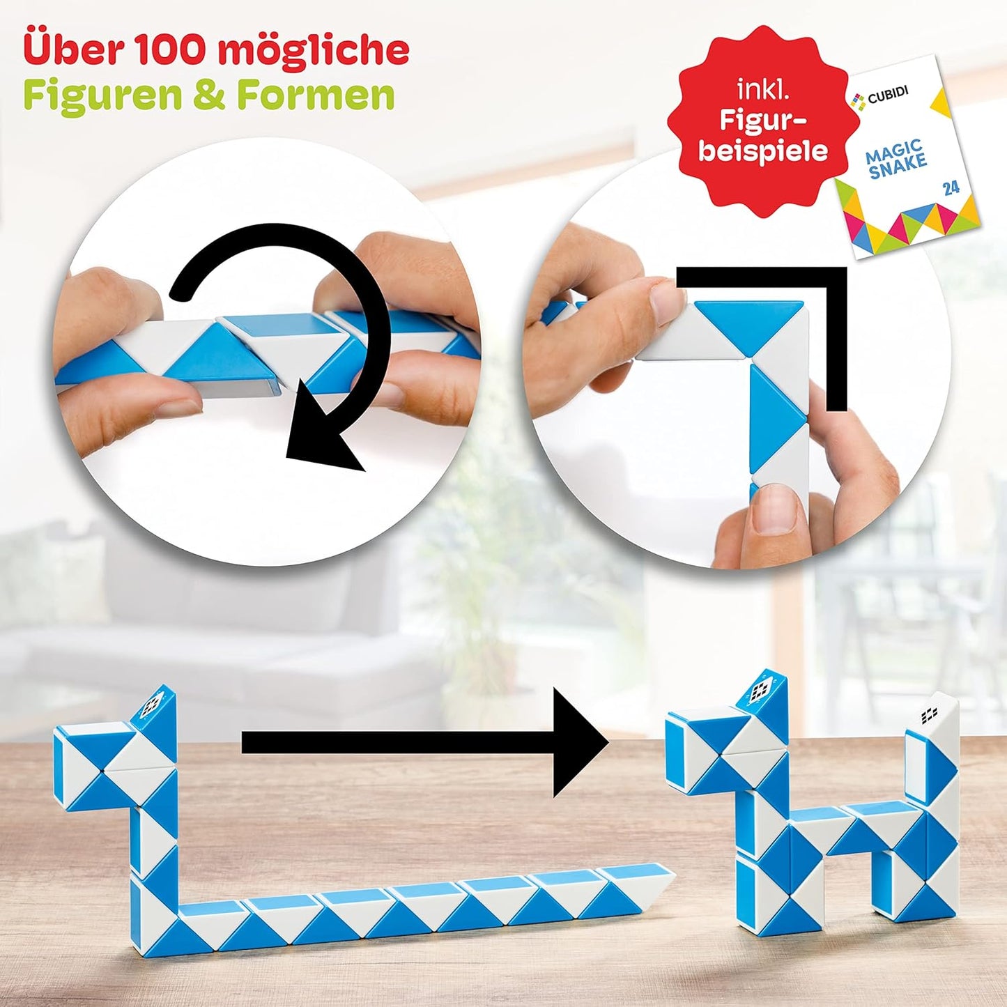 CUBIDI® Magic Snake Cube | Fidget Snake Toy for Kids | Travel Toys for Kids Ages 4-8 | Great Gift for Boys and Girls Birthday, Christmas, Stocking Stuffers - 24 Blocks | 0.9 inch x 0.7 inch | Red