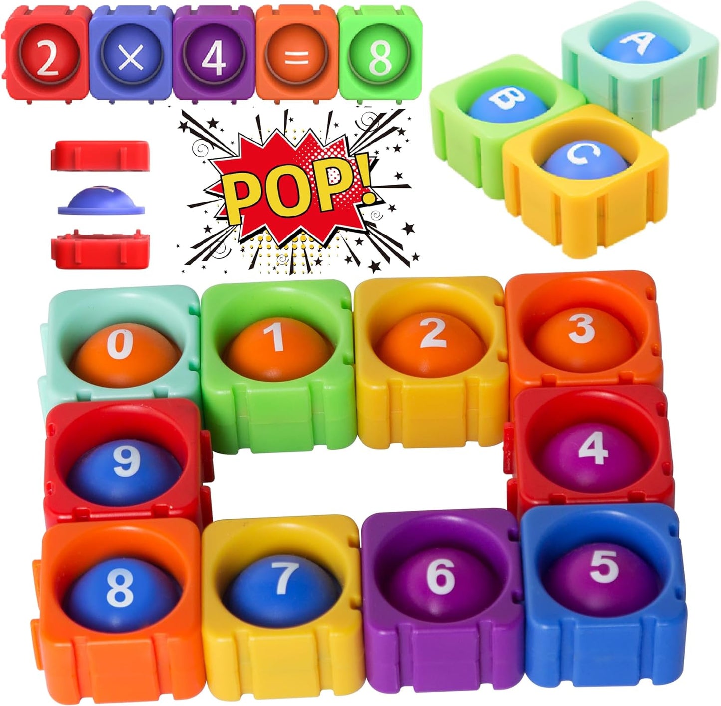 JeewLet-POP MultiSensory Pop-Number-Fidget-Classroom-Toys。Giant Rainbow Silicone Bubble&Loud Crisp Sound&DIY-Pops-Its-Fidget-Toys-Building-Block-Game.Funny Rainbow Learning Math Pops (0-9 10Pcs