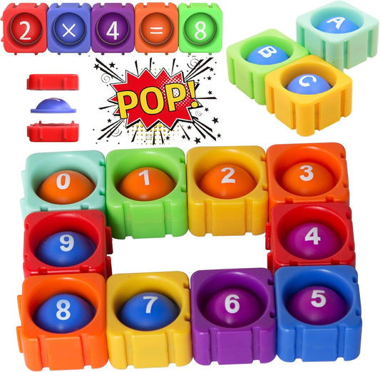 JeewLet-POP MultiSensory Pop-Number-Fidget-Classroom-Toys。Giant Rainbow Silicone Bubble&Loud Crisp Sound&DIY-Pops-Its-Fidget-Toys-Building-Block-Game.Funny Rainbow Learning Math Pops (0-9 10Pcs