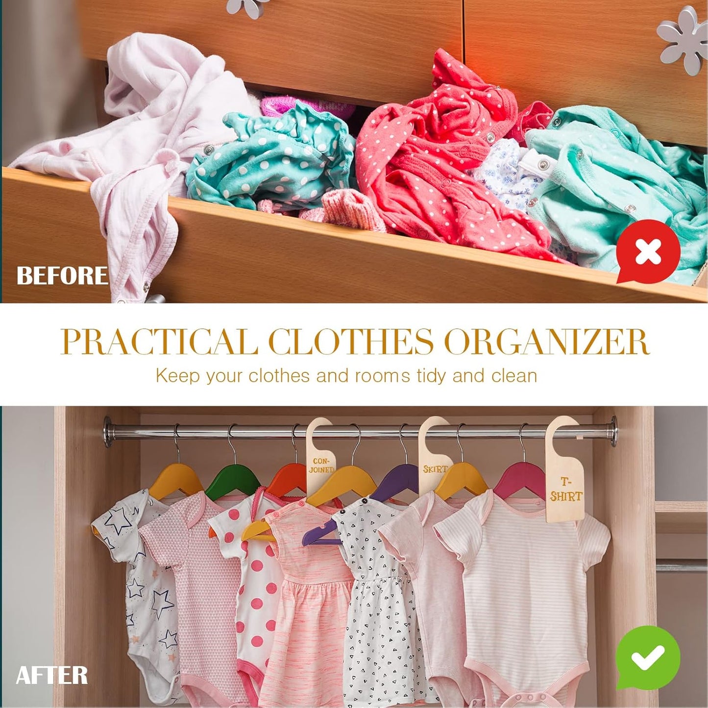 Patelai 25 Pieces Blank Wooden Clothing Rack Divider Closet Blank Organizers Hanger Separators Hanging Closet Divider with Marker Pen for Home Nursery Clothes