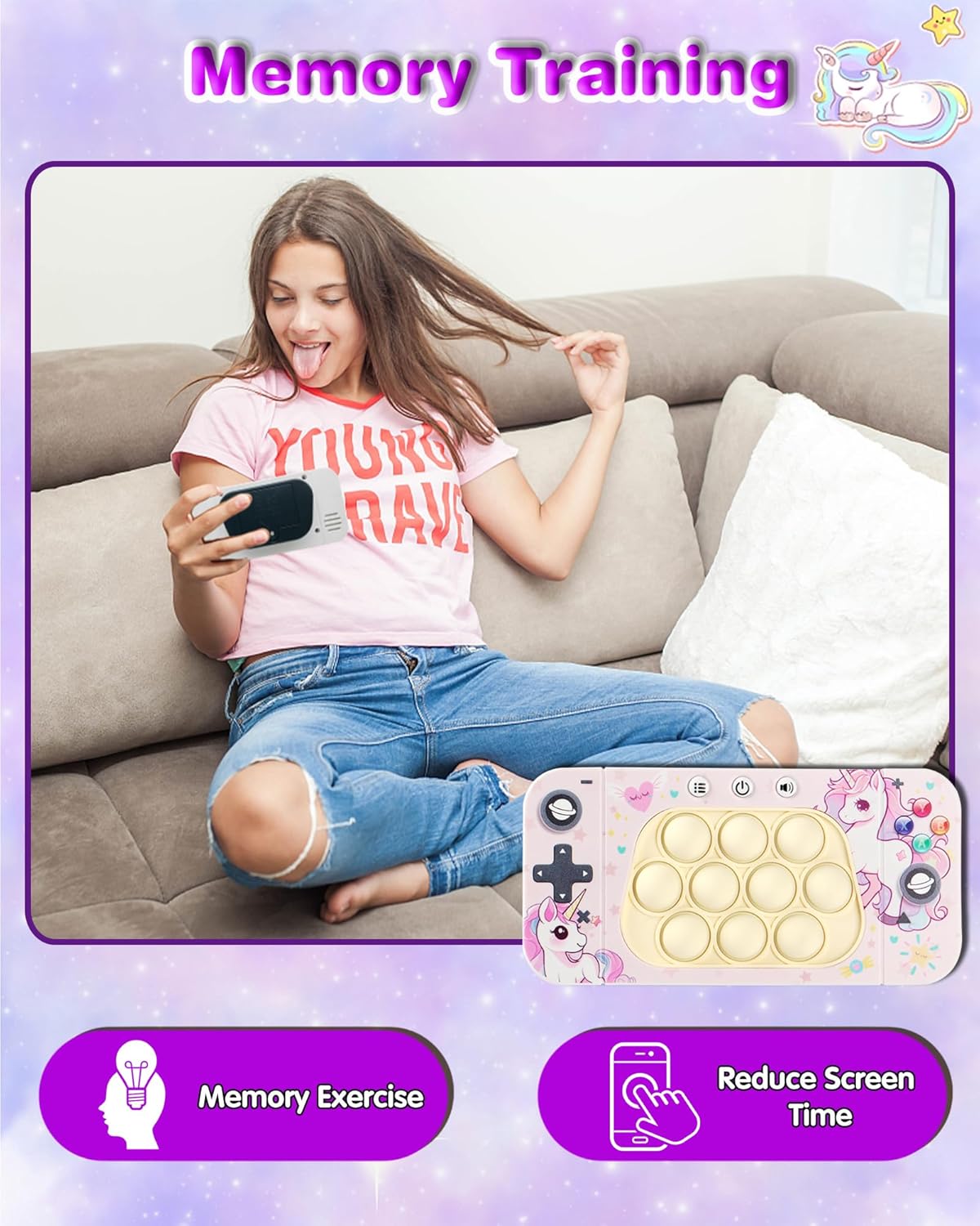 Fast Push Game Fidget Toys for Kids Adults, Quick Push Game, Handheld Sensory Fidget Popper Game Console Toys for Kids 6-12, Birthday Gifts for Boys, Girls, Teen（Unicorn）