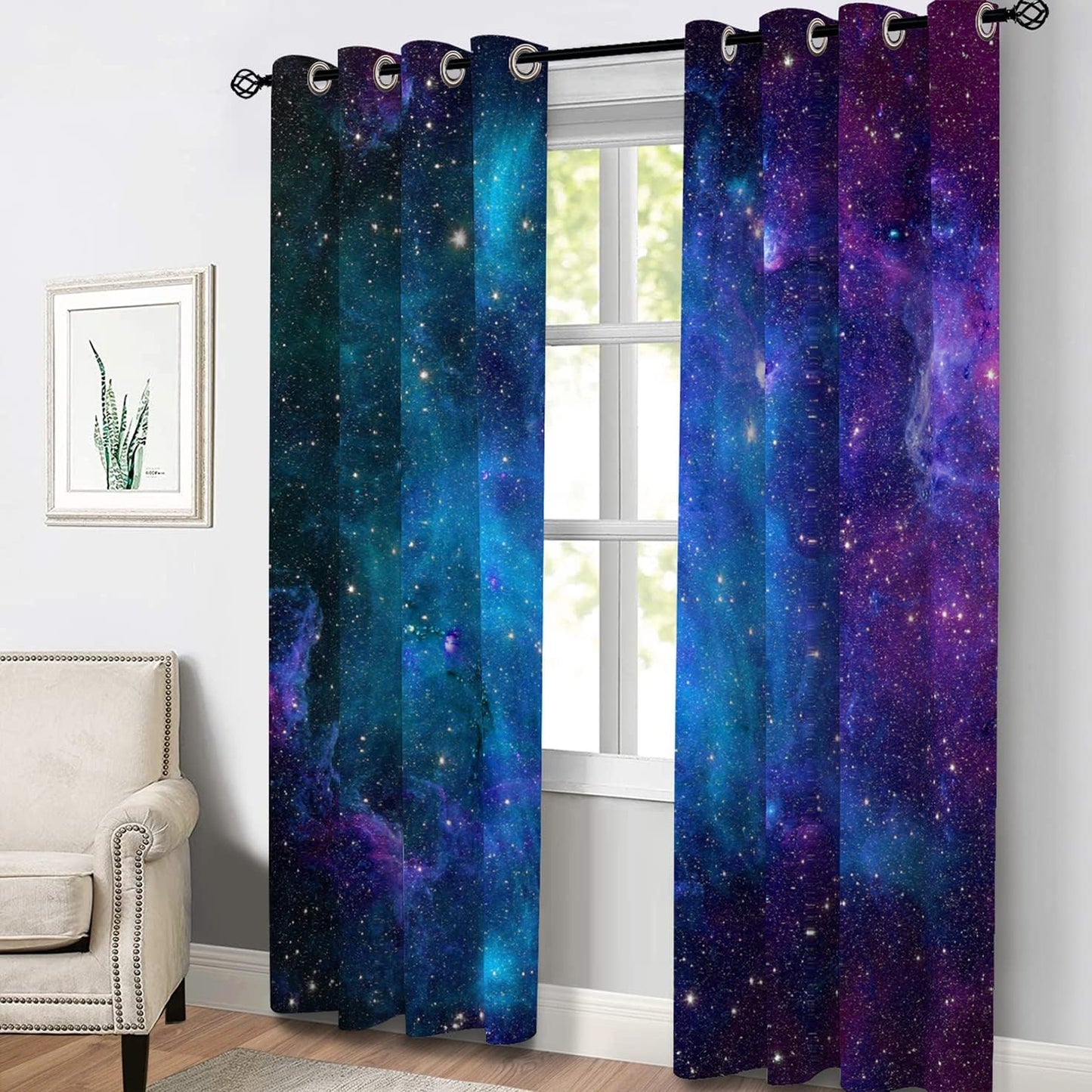 Aimego Galaxy Blackout Curtains Outer Space Universe Nebula Night Starry Window Drapes Decor for Kids Boys Teens Bedroom Living Roomm Grommet Room Darkening Curtains 2 Panel Set, 42"X84"