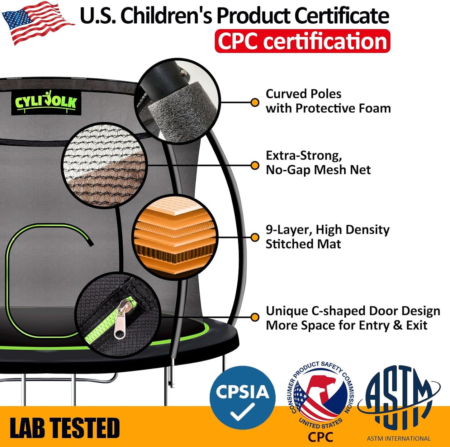 Trampoline for Kids, Heavy Duty Recreational Trampolines Toddler Trampoline with Enclosure Net Ladder Indoor Outdoor Trampoline CPC Approved