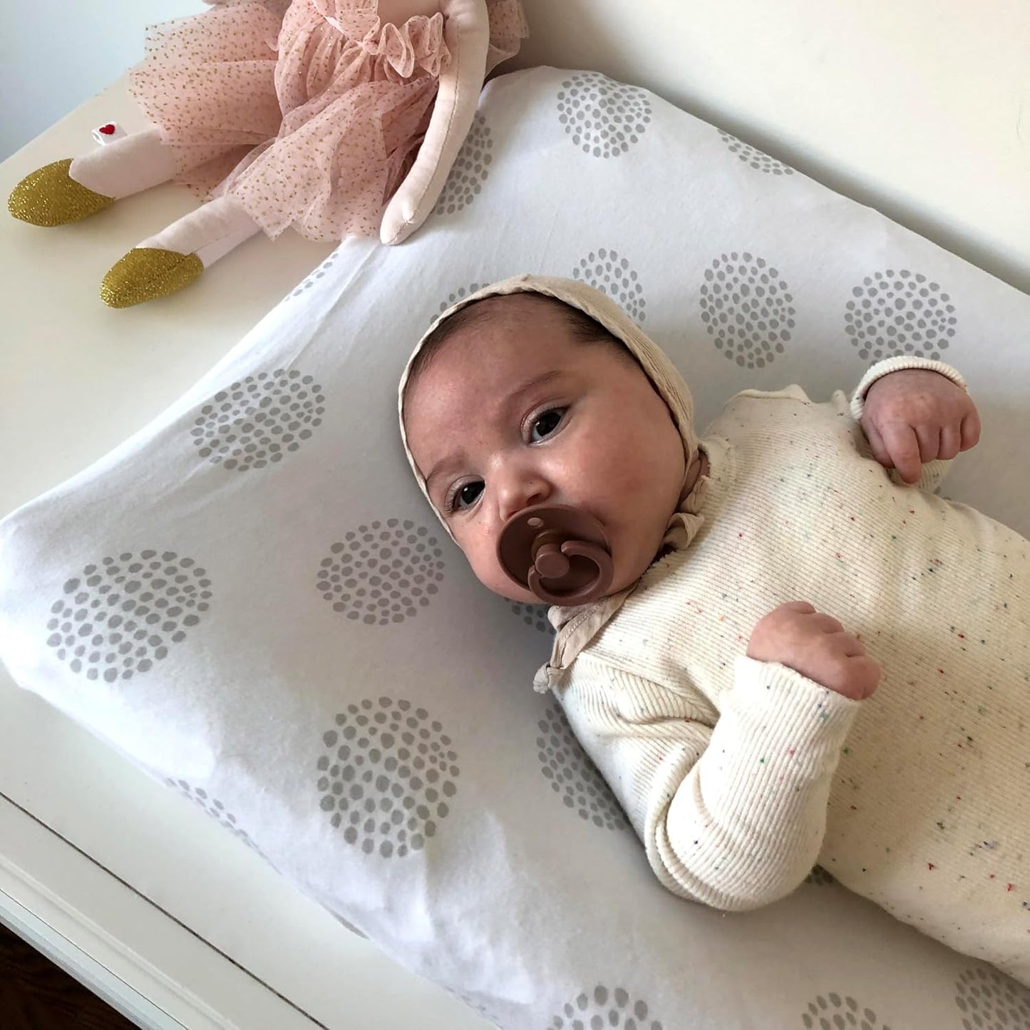 Changing Pad Covers - Cradle Sheets 2-Pack - 100% Jersey Cotton for Baby Boy or Baby Girl (Grey Dottie)