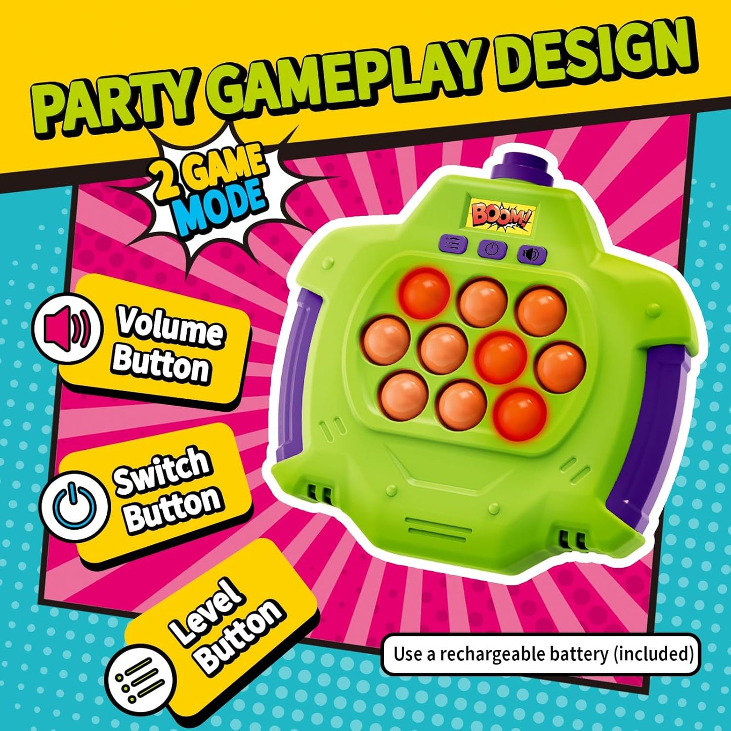Boom of Balloons Pop Games - 2024 Upgraded Pop Fidget Push Game, Handheld Bubble Game for Kids, Great for Teen Party Games for Groups, Family Interactive Game