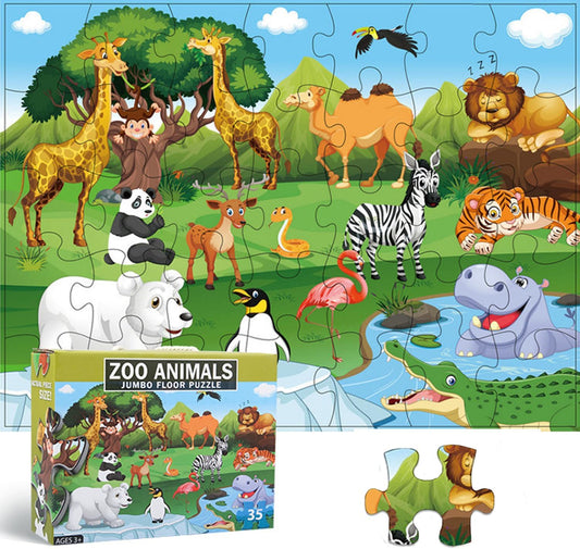 Jumbo Floor Puzzle for Kids, Large Jigsaw Puzzles 35 Piece for Kids Ages 3-5,Preschool Learning & Education Toys, Gifts for 4-8 Year Old Boys and Girls (Grassland Animal)