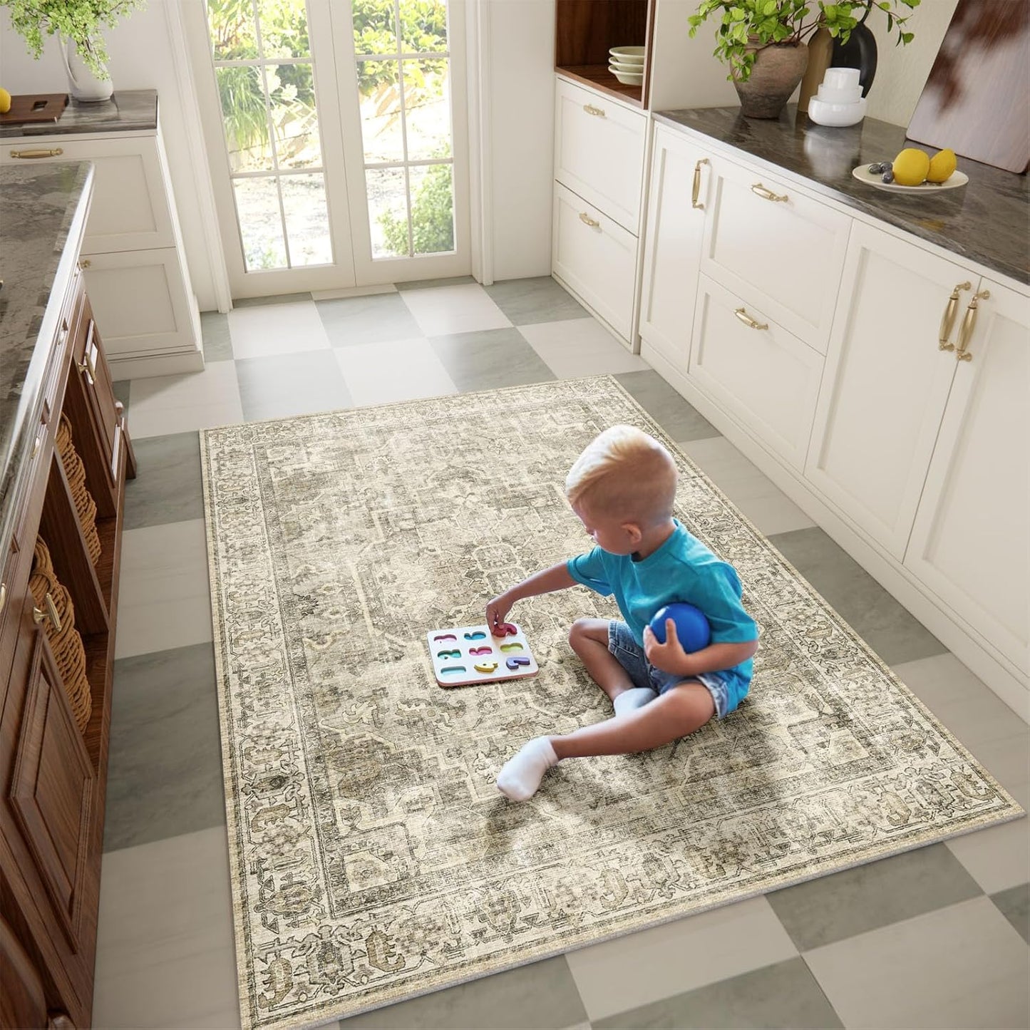 Machine Washable Throw Rugs for Entryway: Door Mat Indoor Entrance 4x6 Small Rug Stain Resistant Non-Slip Low Pile Soft Carpet for Kitchen Front Door Indoor Entry Bathroom Bedroom