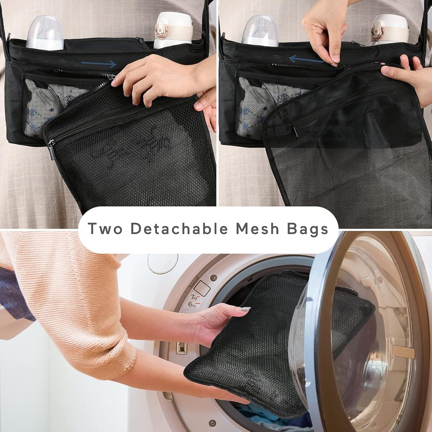 Momcozy Universal Stroller Organizer with Insulated Cup Holder Detachable Phone Bag & Shoulder Strap, Fits for Stroller like Uppababy, Baby Jogger, Britax, BOB, Umbrella and Pet Stroller