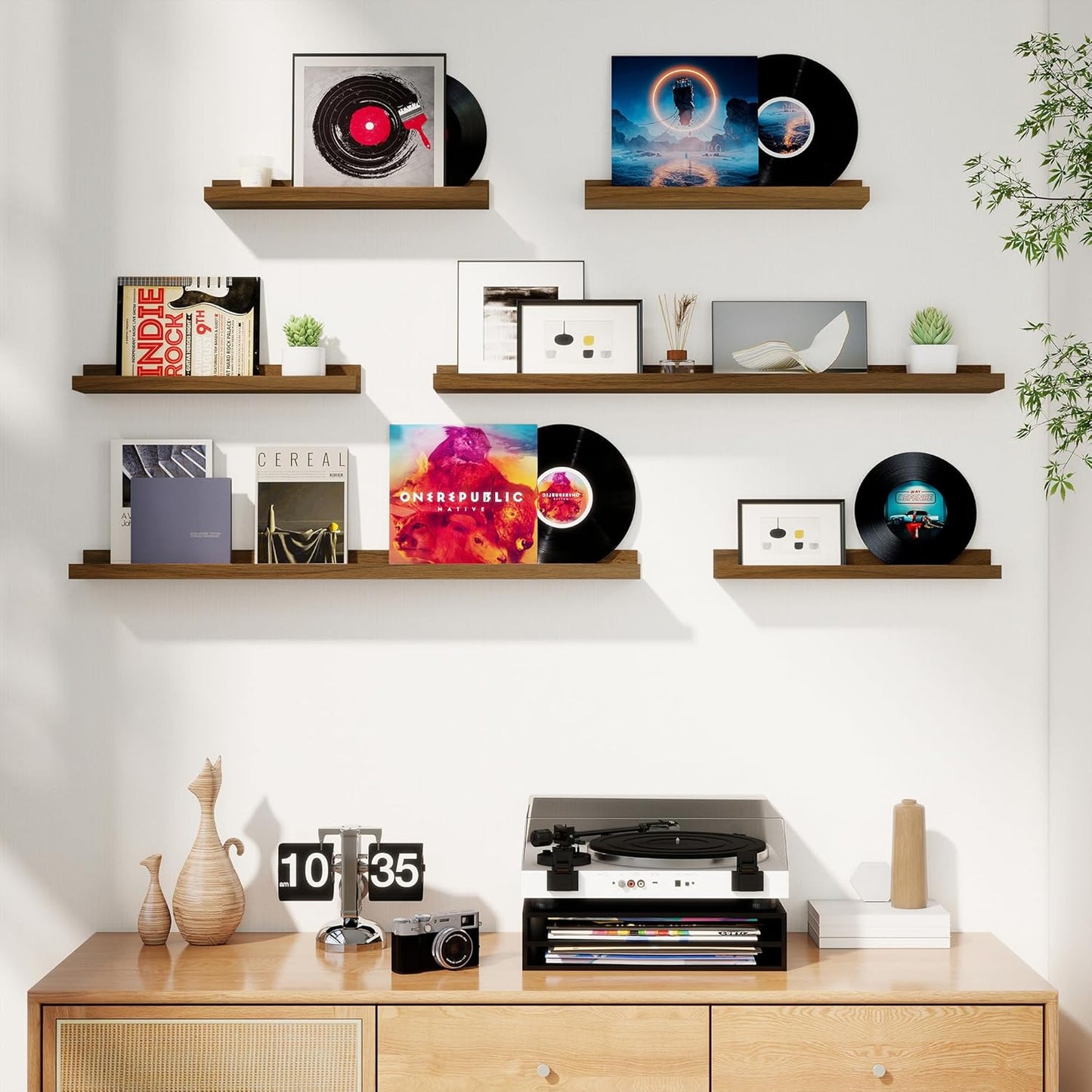 Axeman Picture Ledge Shelf, Floating Shelves for Wall Decor Storage Set of 6, 36 inch Floating Wall Mounted Shelves, Wall Shelves with Lip for Living Room, Bedroom, Nursery, Bathroom, Kitchen, Walnut