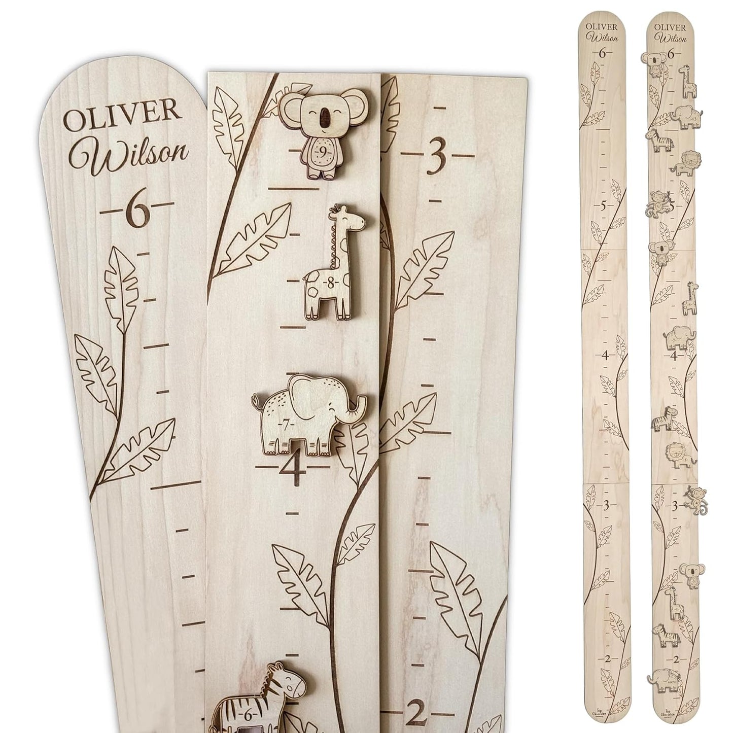 Personalized Jungle Growth Chart Wood - Engraved Growing Ruler Chart for Kids, Children Measuring Height Chart Baby Boy, Large Measuring Board Wooden, Animals Growing Wall Measurement, 2 Sizes