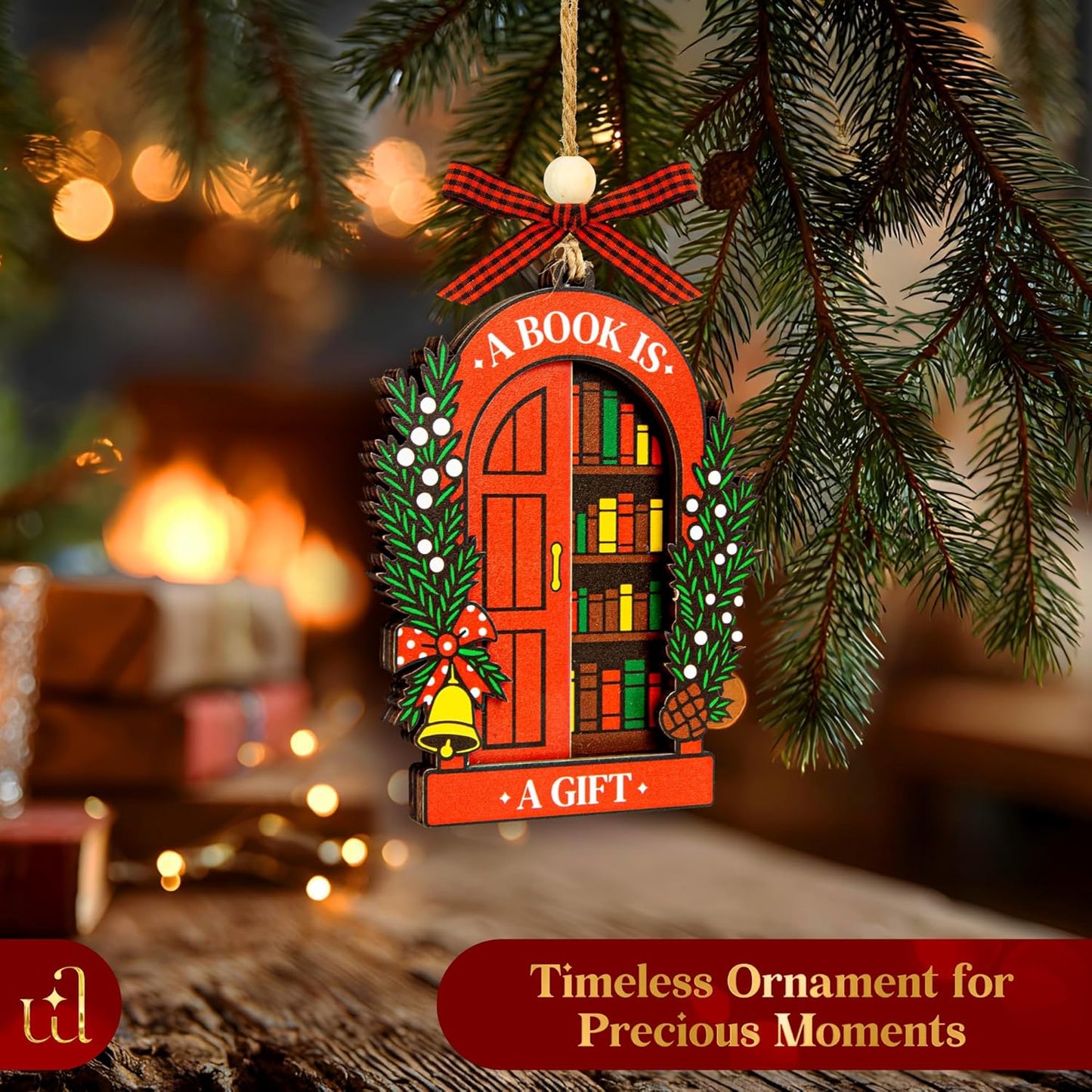 Book Christmas Ornament 2025 - Book Lovers Gifts for Book Lovers Women, Cute Bookish Gifts for Readers Bookworm, Unique Librarian Gift Reading Ornaments for Library Books Club Decor