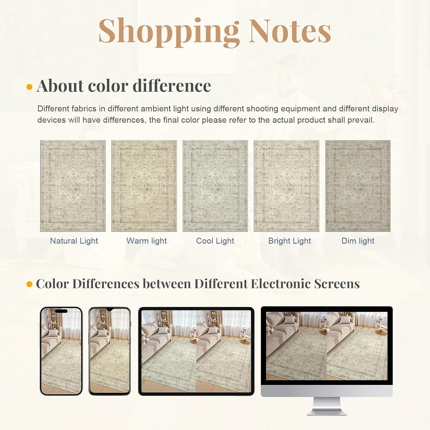 LIVEBOX Washable Rug 2x3 Kitchen Mats for Floor Entryway, Non Slip Front Door Mat for Bathroom Hallway, Boho Low-Pile Small Carpet Farmhouse Throw Indoor Rugs for Bath Sink, Tan