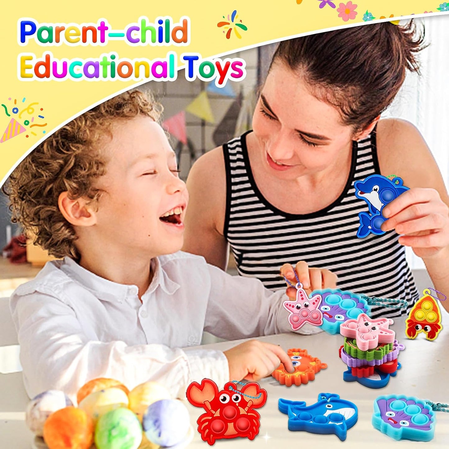 Kiss Monkey Party Favors for Kids 16 PCS Sea Animal Mini Pop Keychain,Under The Sea Party Favors,Birthday Gifts,Goodie Bag Stuffers,Carnival Prizes,Fidgets Classroom Prizes