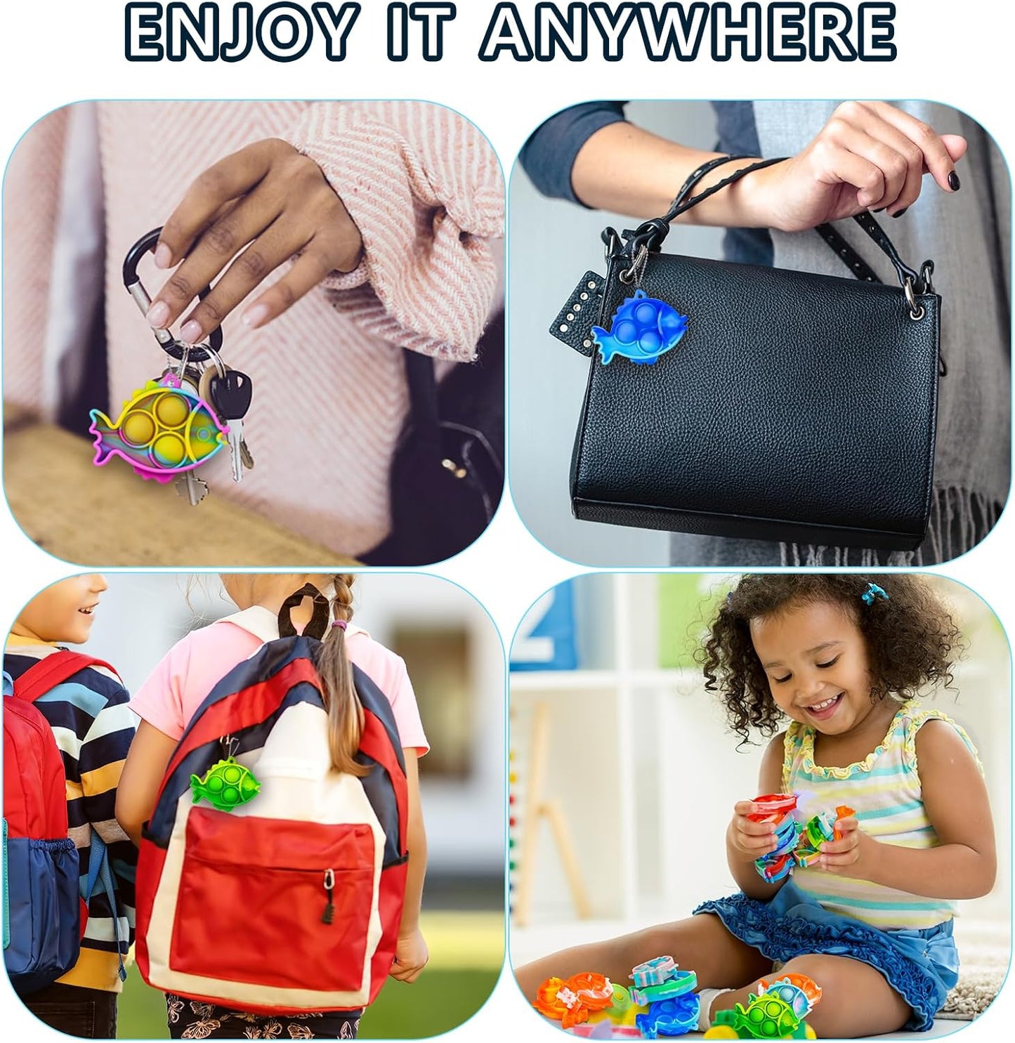 Pop Fidget Toys Bulk Its Birthday Party Favors for Kids 12 PCS Cute Fish Mini Pop Keychain It Fidget Toy Packs Fidgets for Classroom Prizes for Kids Christmas Stocking Stuffers for Kids Sensory Toys