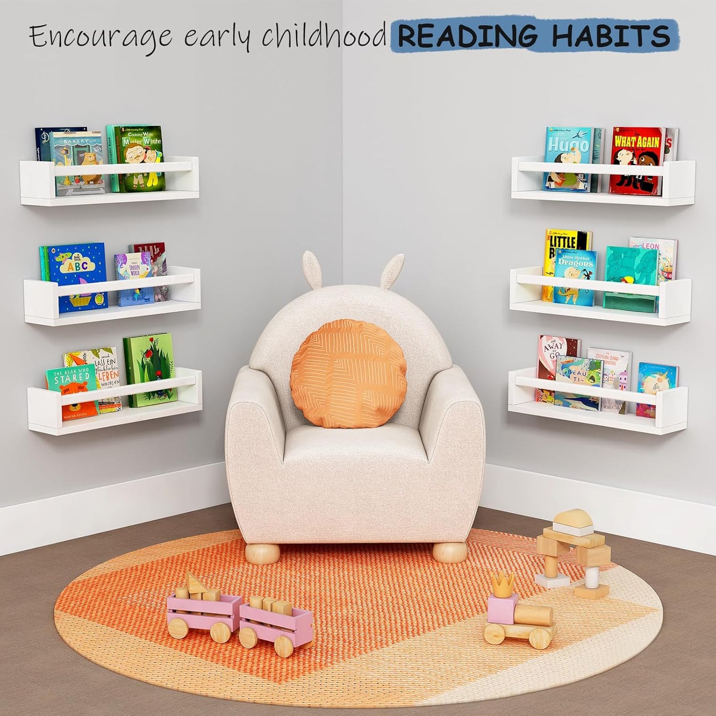 White Nursery Floating Book Shelves for Wall Set of 3, Kids Wall Shelves for Baby Room Bedroom, Modern Hanging Bookshelf for Baby Toddler Children Girls Boys Decor and Toys Books Storage