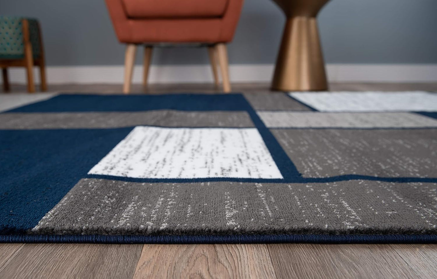 Rugshop Contemporary Modern Boxes Area Rug 10' x 14' Navy