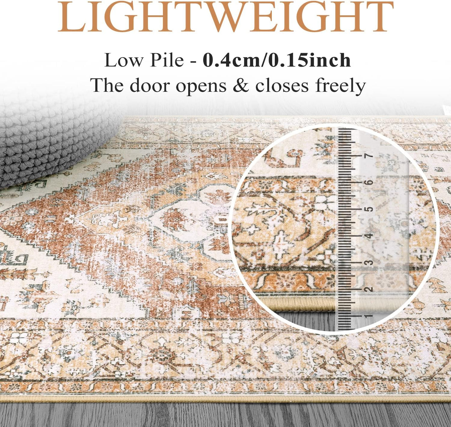 Lahome Boho Circle Rug - 6Ft Washable Round Area Rugs for Living Room Non-Slip Throw Dining Room Rug Large Round Carpet, Oriental Distressed Print Circular Mat for Office Classroom Bedroom Sofa