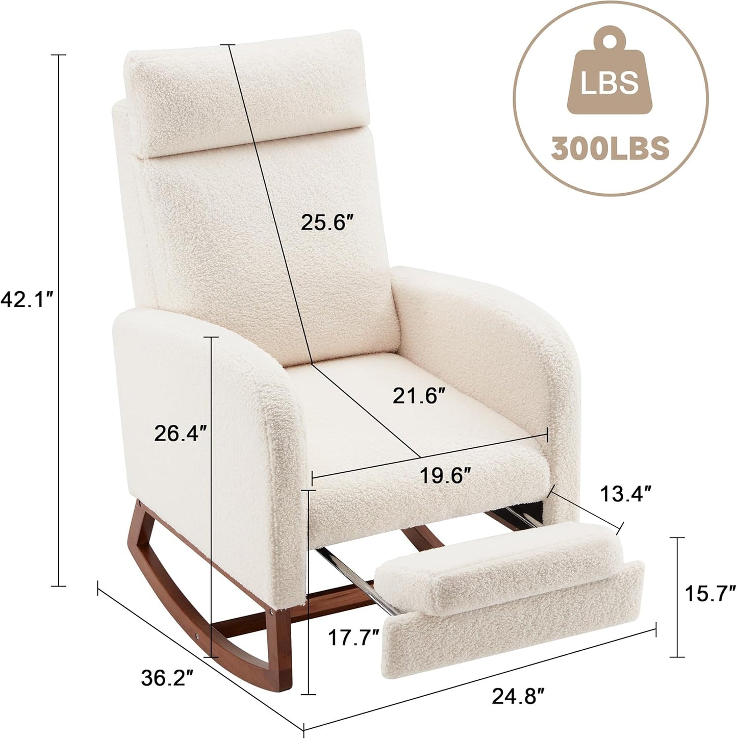 Nursery Rocking Chairs with Foot Rest, Rocking Chair Nursery Chair with High Back, Glider Rocking Chair, Baby Nursery Glider Rocker, Nursing Chair Accent Living Room (Teddy White)