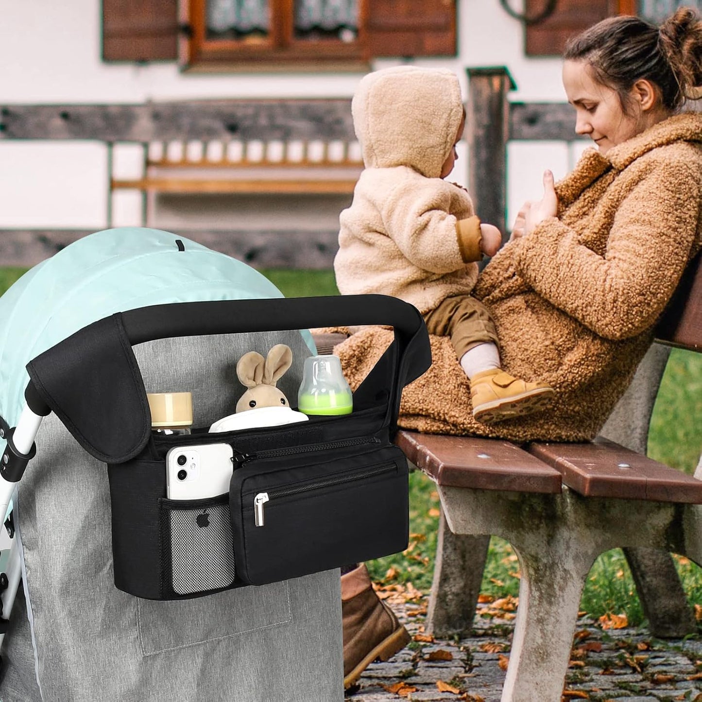 Accmor Universal Stroller Organizer with Insulated Cup Holder Detachable Phone Bag and Shoulder Strap,Stroller Bag Caddy Organizer Fits for Uppababy, Baby Jogger, Britax Strollers