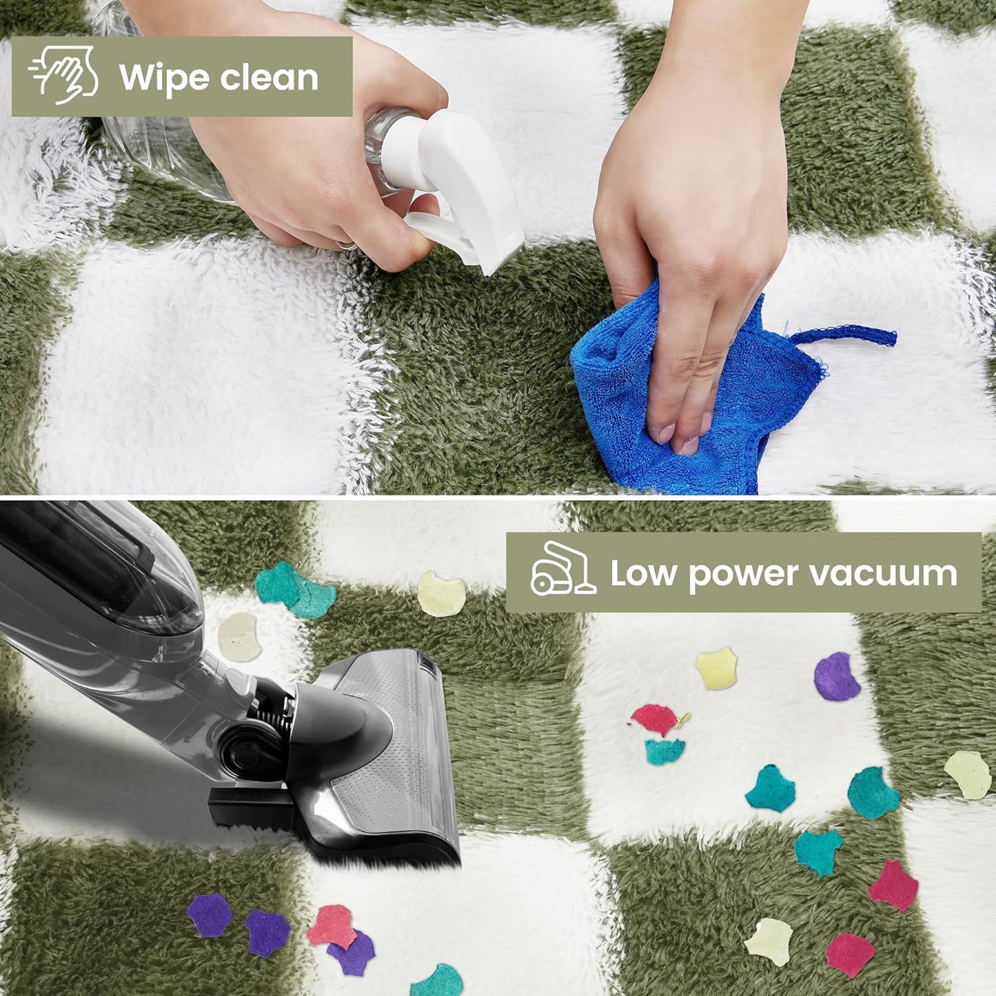 Super Soft Rug for Bedroom, 5x7 Ft Green and White Area Rug Classic Checkered Shaggy Anti-Skid High Pile Soft Fluffy Rug Fuzzy Carpet for Living Room Bedroom Kids Room Nursery, Dorm Home Decor