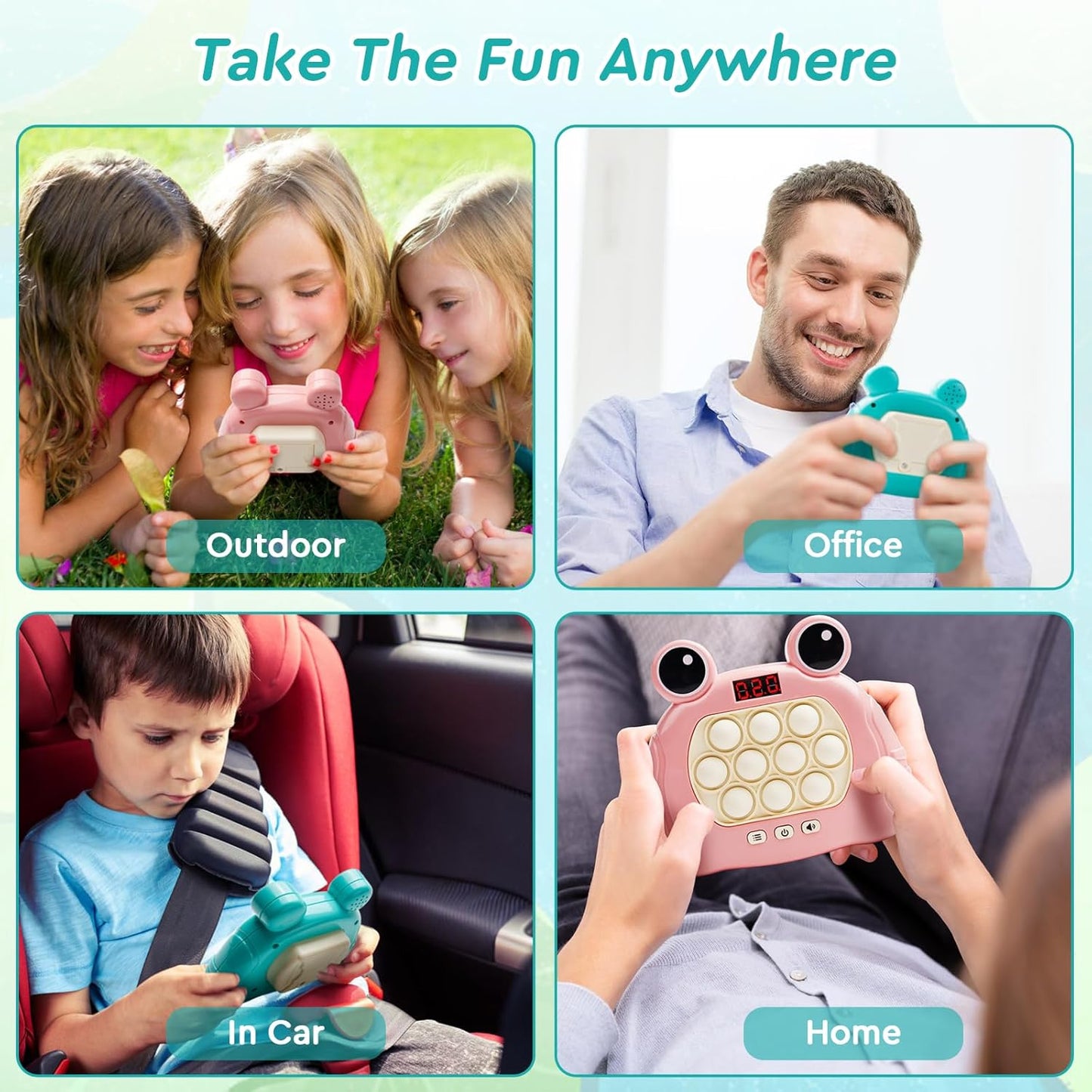 Fast Push Bubble Game, Pop Light Up Game Pop Fidget Toys, Quick Push Console Sensory Toys, Stress Relief Bubble Pop Puzzle Machine for Kids and Adults(Frog Green)