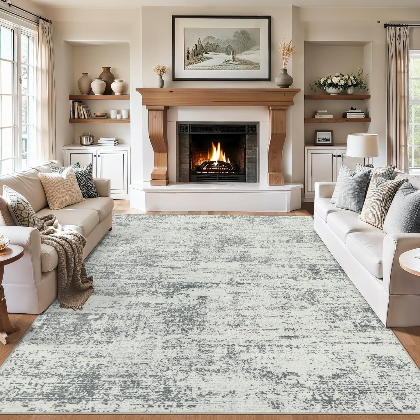 6x9 Area Rugs for Living Room - Washable Rug Modern Abstract Soft Large Neutral Non-Slip Carpet Indoor Floor Stain Resistant Thin Carpets for Bedroom Dining Room Farmhouse Nursery Home Office Grey
