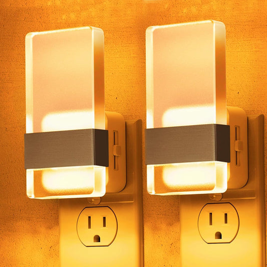 L LOHAS LED Night Light, Amber Night Lights Plug Into Wall, 2 Pack Dusk-to-Dawn Sensor Decorative Night Light, 0-100LM Dimmable Nightlights, Wall Sconce-Style Acrylic Nitelight for Bathroom, Hallway