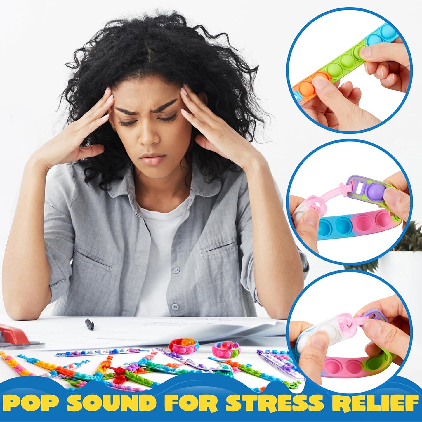 JOYIN Pop Fidget Toys Pop Its Bulk 50 Pack Party Favors for Kids 4-8,8-12 Year, Fidget Bracelets Sensory Toys for Classroom Birthday Carnival Prizes Gifts Goodie Bags Stuffers for Kids