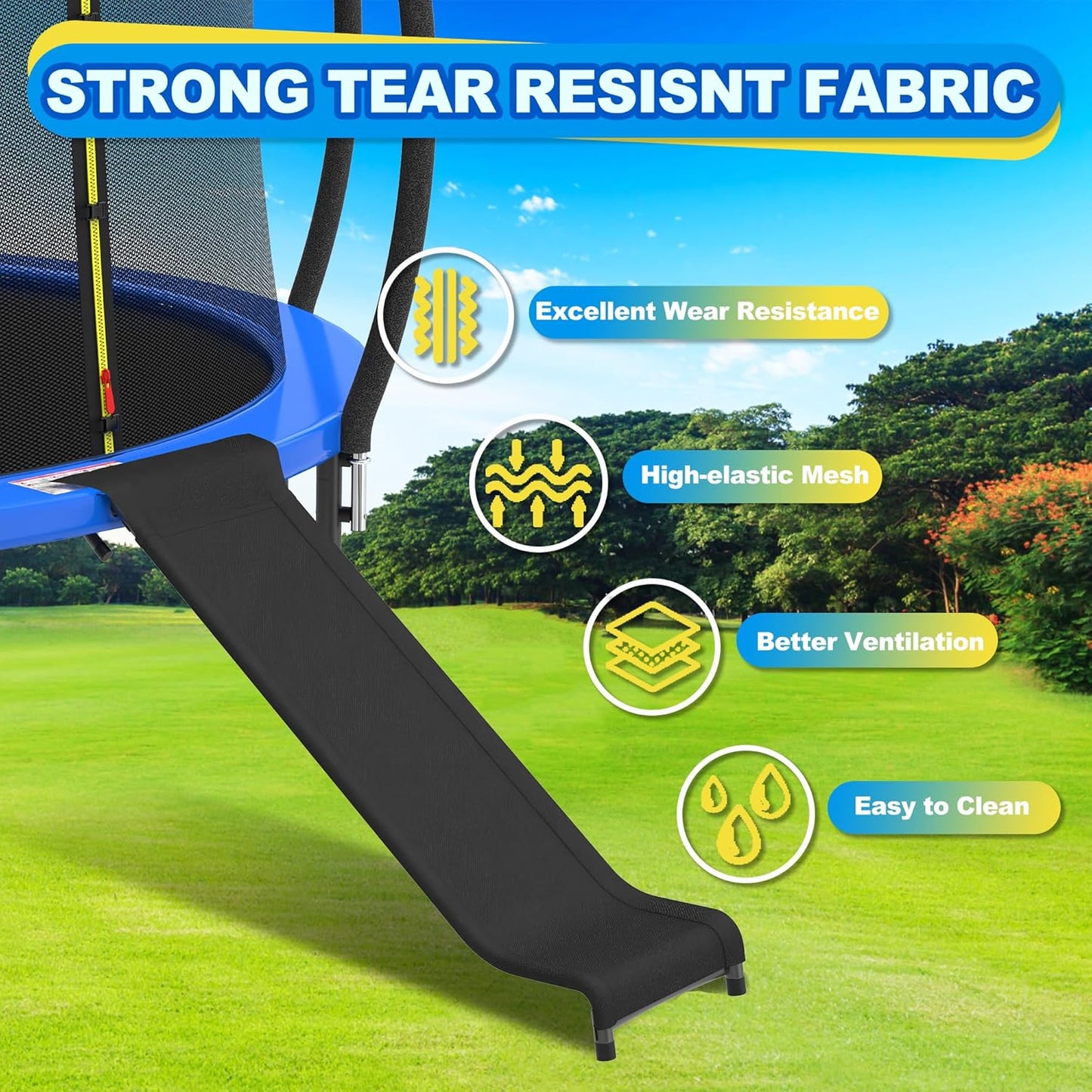 Universal Trampoline Ladder Trampoline Slide for Kids Climb Up & Slide Down, Outdoor Trampoline Slide Attachment, Easy to Install, Fit All Kinds of Trampolines, Black