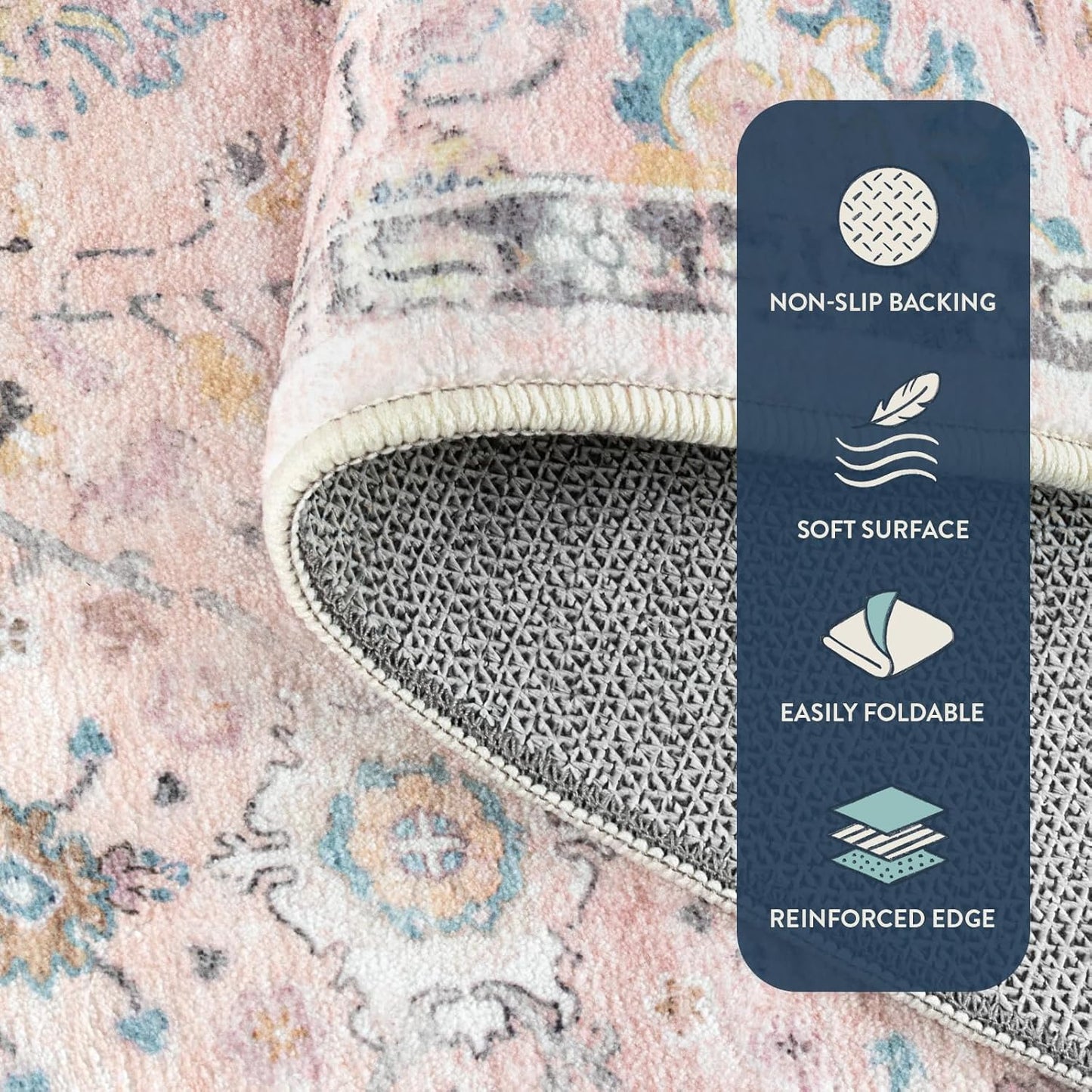 Lahome Light Pink Boho Rug, 6x9 Washable Rugs for Bedroom Girls, Soft Floral Kids Carpet with Non-Slip Backing for Nursery Playroom Kids Room