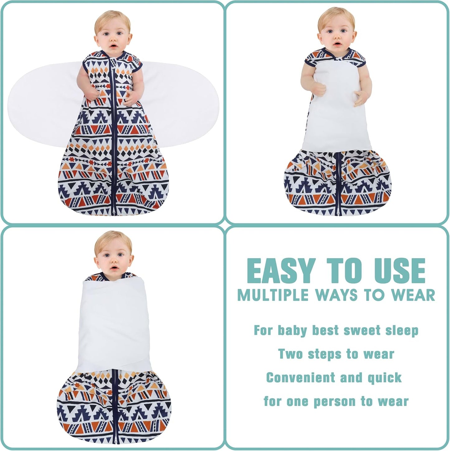 Newborn Sleep Sack Baby Swaddle,3-Way Adjustable Wearable Blanket,100% Rayon Cotton Swaddling Sleeping Bag，TOG 0.5 (Soccer & Triangles, 3-6 Months)