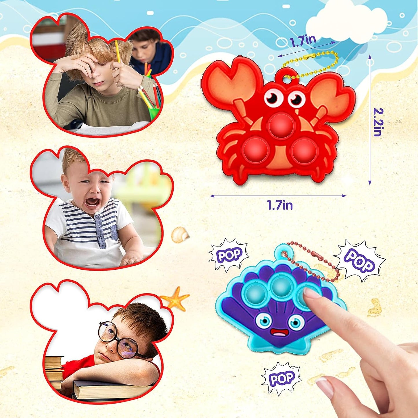 Kiss Monkey Party Favors for Kids 16 PCS Sea Animal Mini Pop Keychain,Under The Sea Party Favors,Birthday Gifts,Goodie Bag Stuffers,Carnival Prizes,Fidgets Classroom Prizes