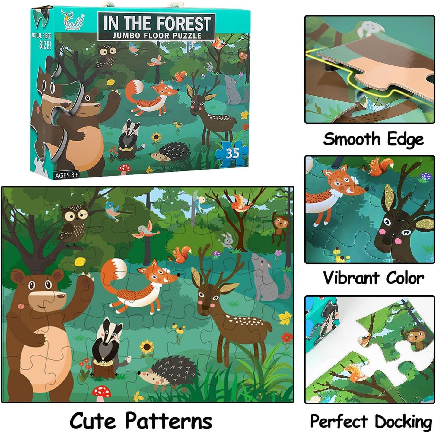 Jumbo Floor Puzzle for Kids, Large Jigsaw Puzzles 35 Piece for Kids Ages 3-5,Preschool Learning & Education Toys, Gifts for 4-8 Year Old Boys and Girls (Forest Animals)