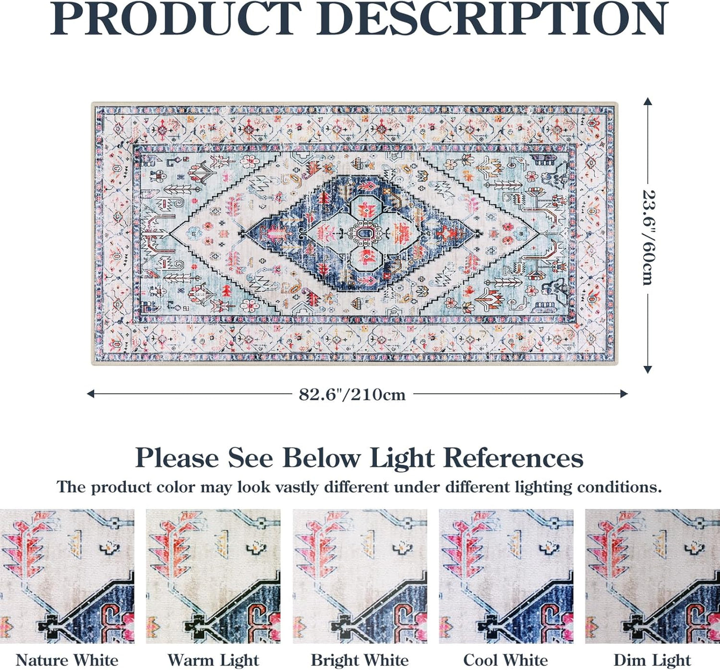 Lahome Boho Round Rug - 7Ft Washable Area Rug, Non-Slip Small Bathroom Rug, Lightweight Bedroom Throw, Oriental Distressed Print Carpet for Entryway, Sofa, Nursery, Kids Room