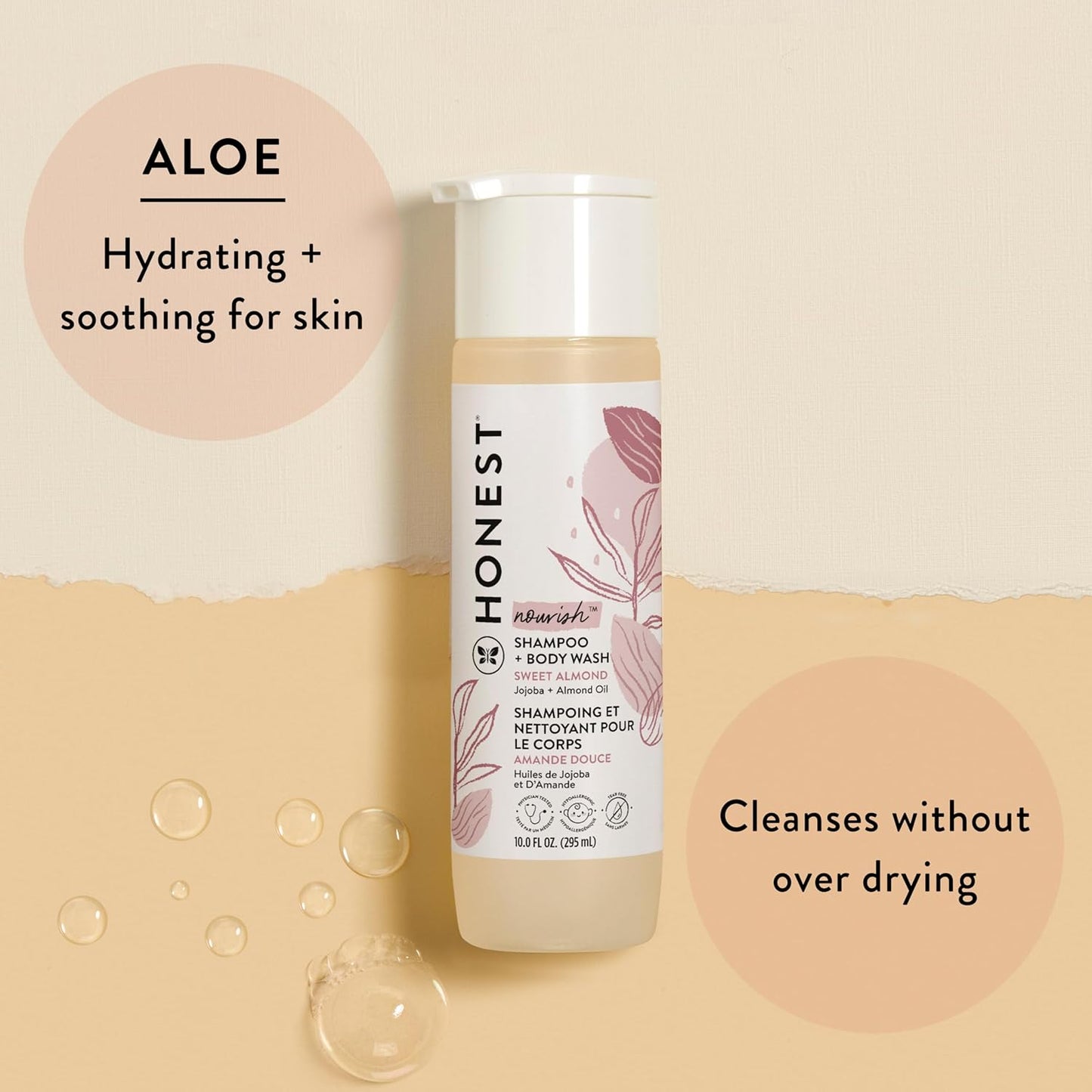 The Honest Company 2-in-1 Cleansing Shampoo + Body Wash | Gentle for Baby | Naturally Derived, Tear-free, Hypoallergenic | Sweet Almond Nourish, 18 fl oz