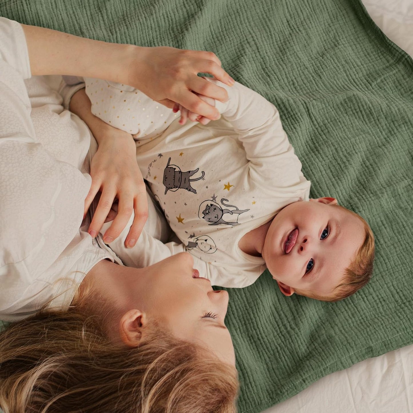 GLLQUEN BABY Blankets for Unisex Boys Girls, 2-Pack Muslin Cotton Front Soft and Breathable, and Dotted Fleece Backing, Printed Bed Nursery Minky Blankets for Toddler Newborn, Greenery,30 x 40 inches