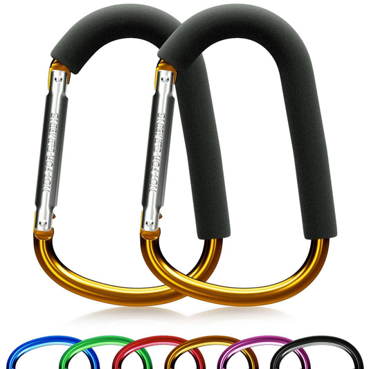 sprookber 6.7 Inch Large Stroller Hooks for Diaper Bags & Purses, Heavy Duty Mommy Hooks for Shopping, Grocery, Backpack – Baby Stroller Accessories, Set of 2 (Gold)