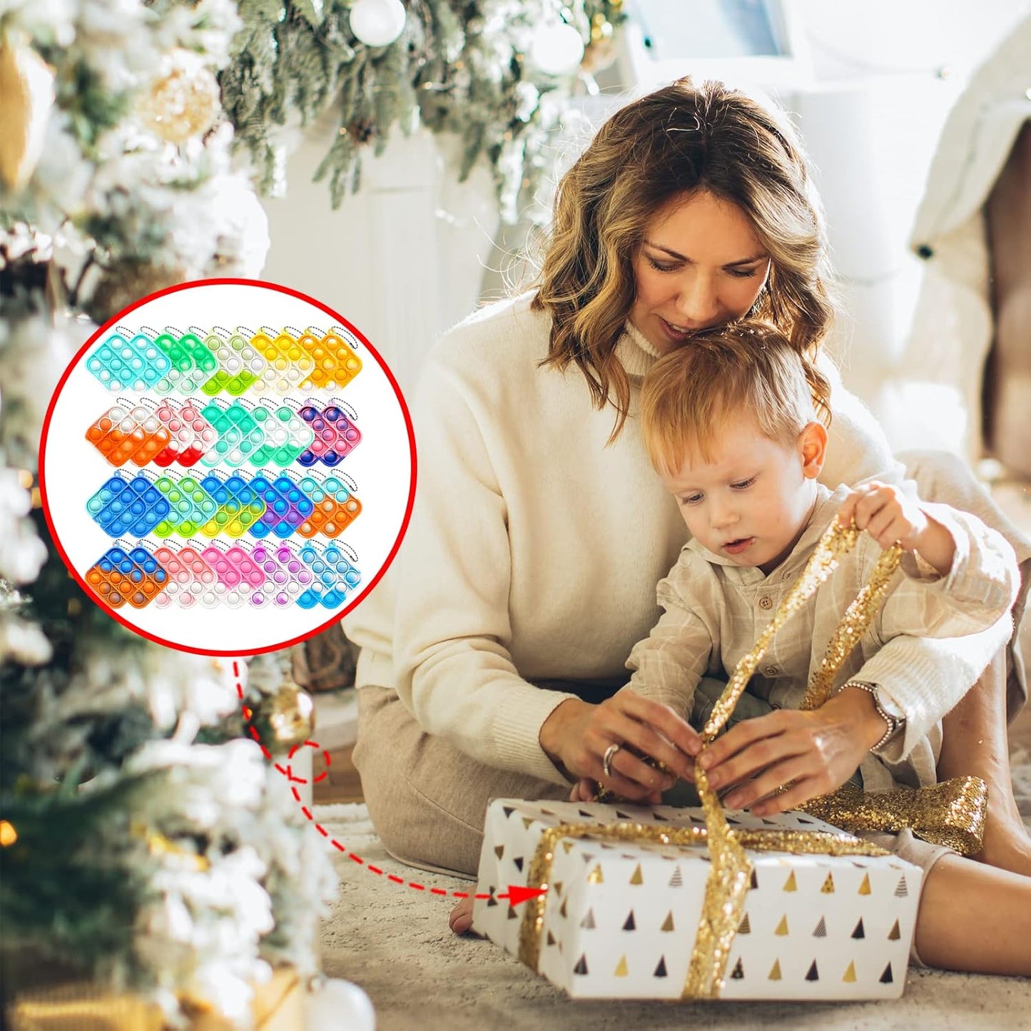 40Pcs Pop PushKeychain Fidget Toys, Pop its Toys Hand Playset,Fidget Toys Sets with Keychain Office Desk Toy for Kids Adults