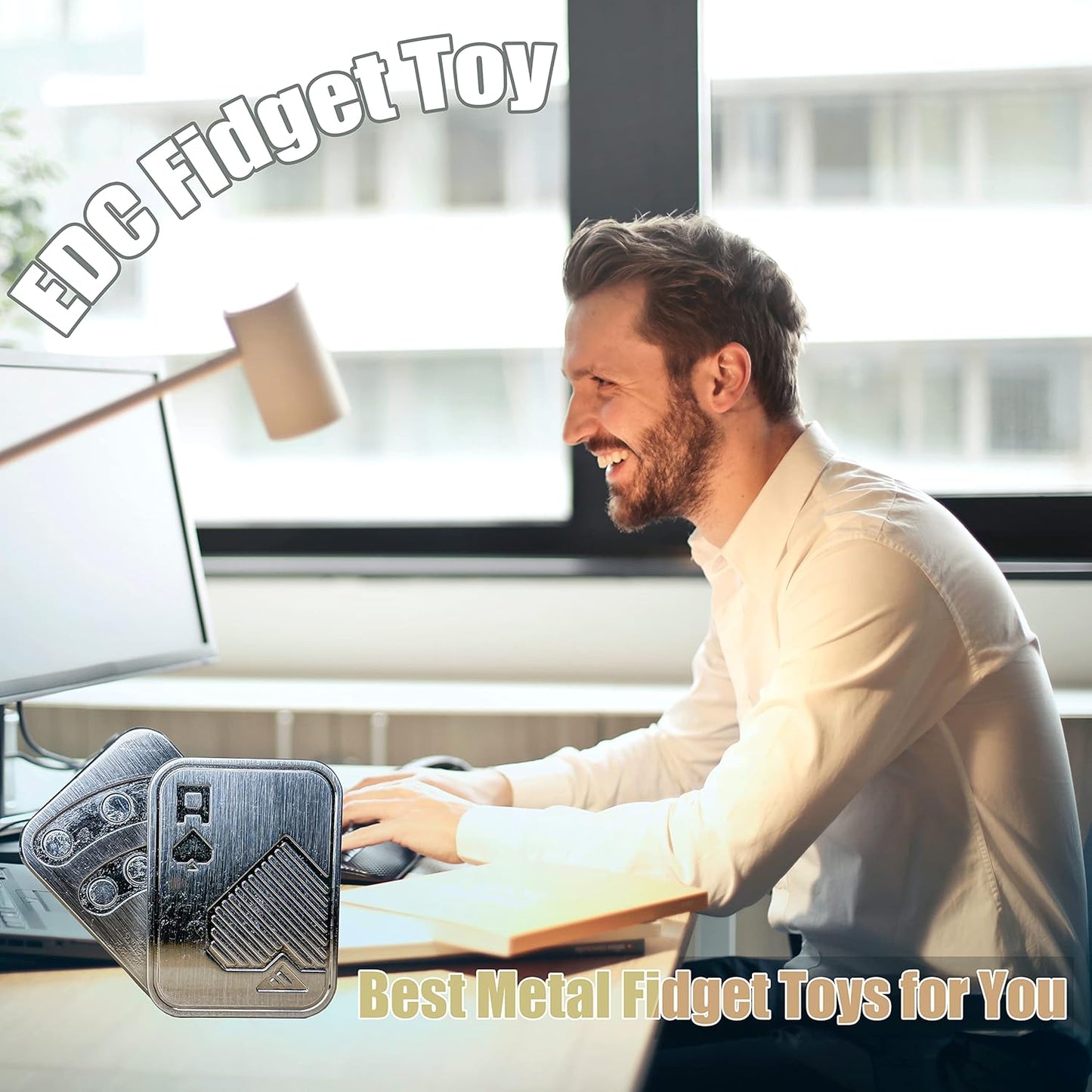 New Decompression Metal Poker Fidget_Slider，Manually Rotate Adult Office Decompression Toys to Relieve Pressure, Tabletop Toys for Adults and, Pressure Novel Toy Gift for Kids or Friends (silveryAA)