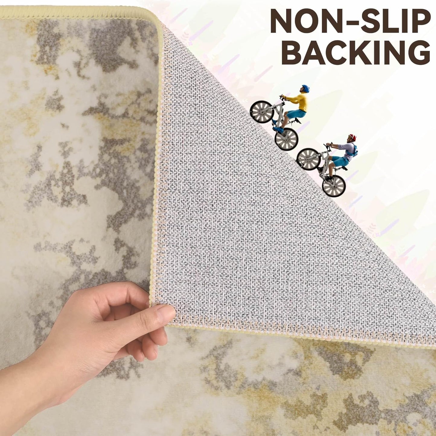 Living Room Rugs 6x9 Beige Washable Area Rug, Abstract Modern Bedroom Rugs Non Slip Stain Resistant Neutral Large Carpet for Nursery, Dining, Kids Playroom, Dining Room, Office