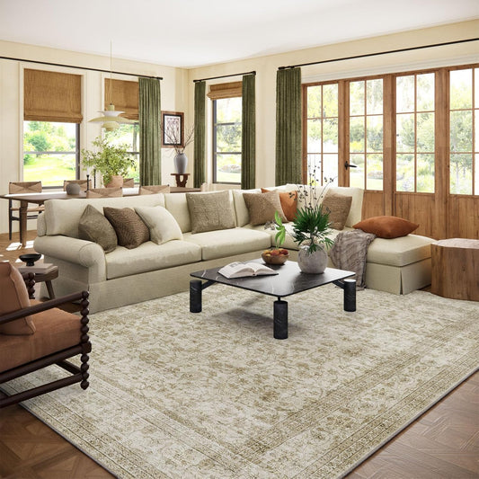 Machine Washable Rugs for Living Room: 9x12 Area Rugs for Bedroom Boho Vintage Rugs Stain Resistant Non Slip Low Pile Soft Lightweight Carpet for Kitchen Dining Room Farmhouse Nursery Kids Room