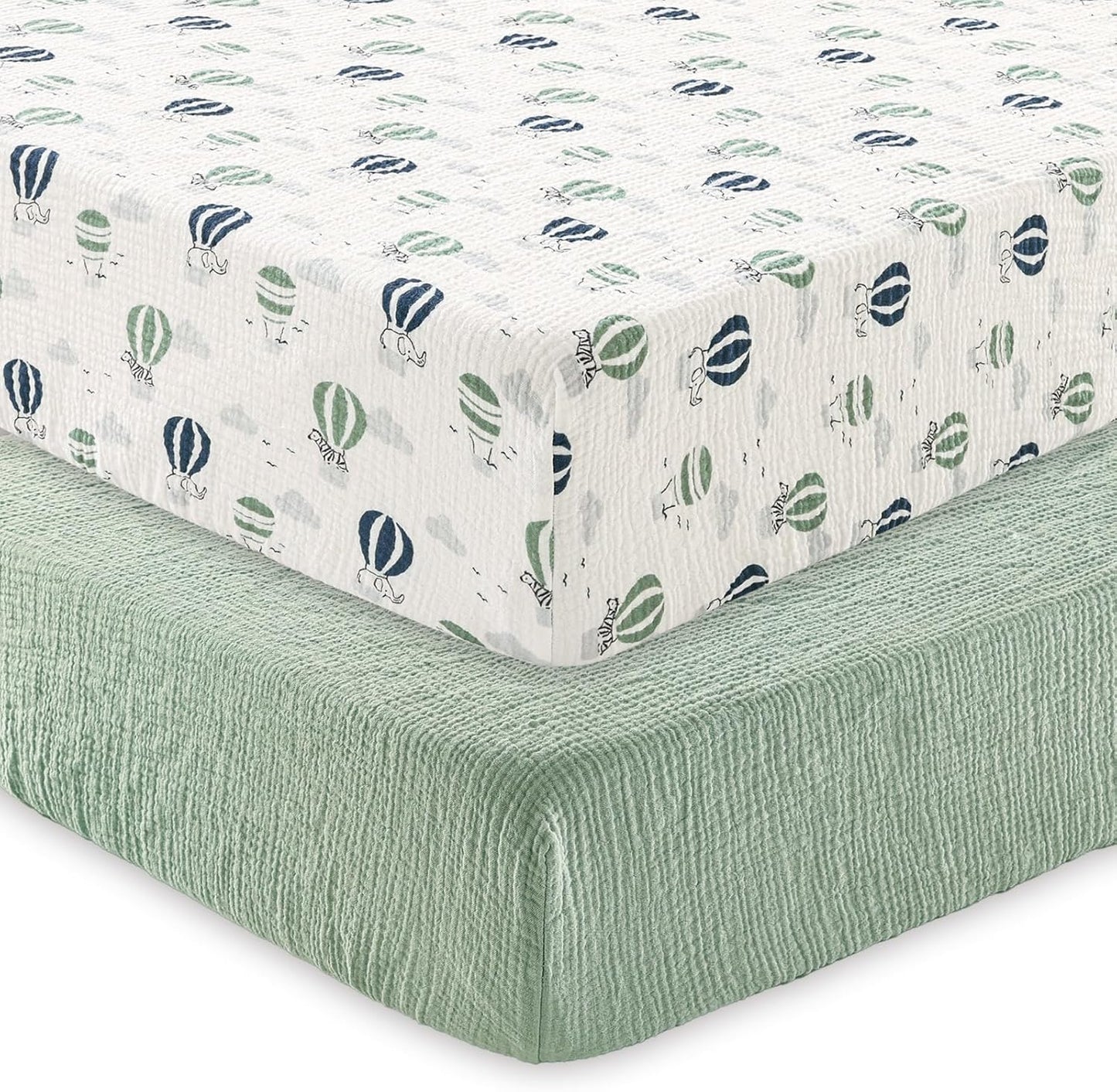 david's kids Muslin Crib Sheets for Boys Girls, 2 Pack 100% Cotton Soft Breathable Fitted Baby Sheet Set, 28x52 Inch Fits Standard Crib and Toddler Mattresses, Animals