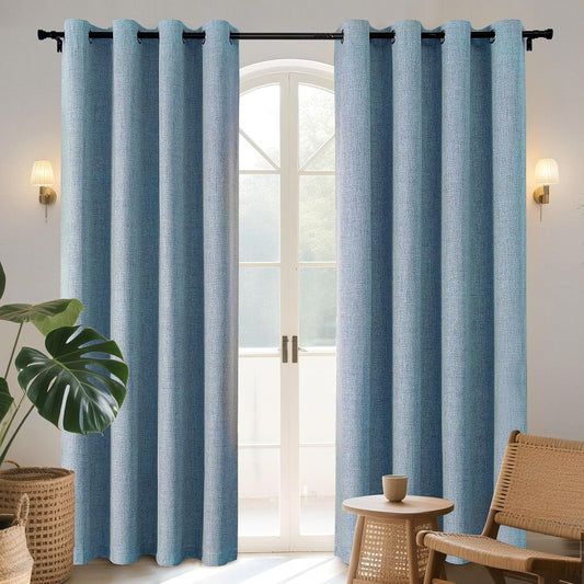 Joydeco Blackout Curtains 108 Inches Long 2 Panels Burg, Room Darkening Curtains for Bedroom, 100% Black Out Textured Thermal Drapes Privacy Protection 2 Panels Set(W52 x L108 Inch, Sky Blue)