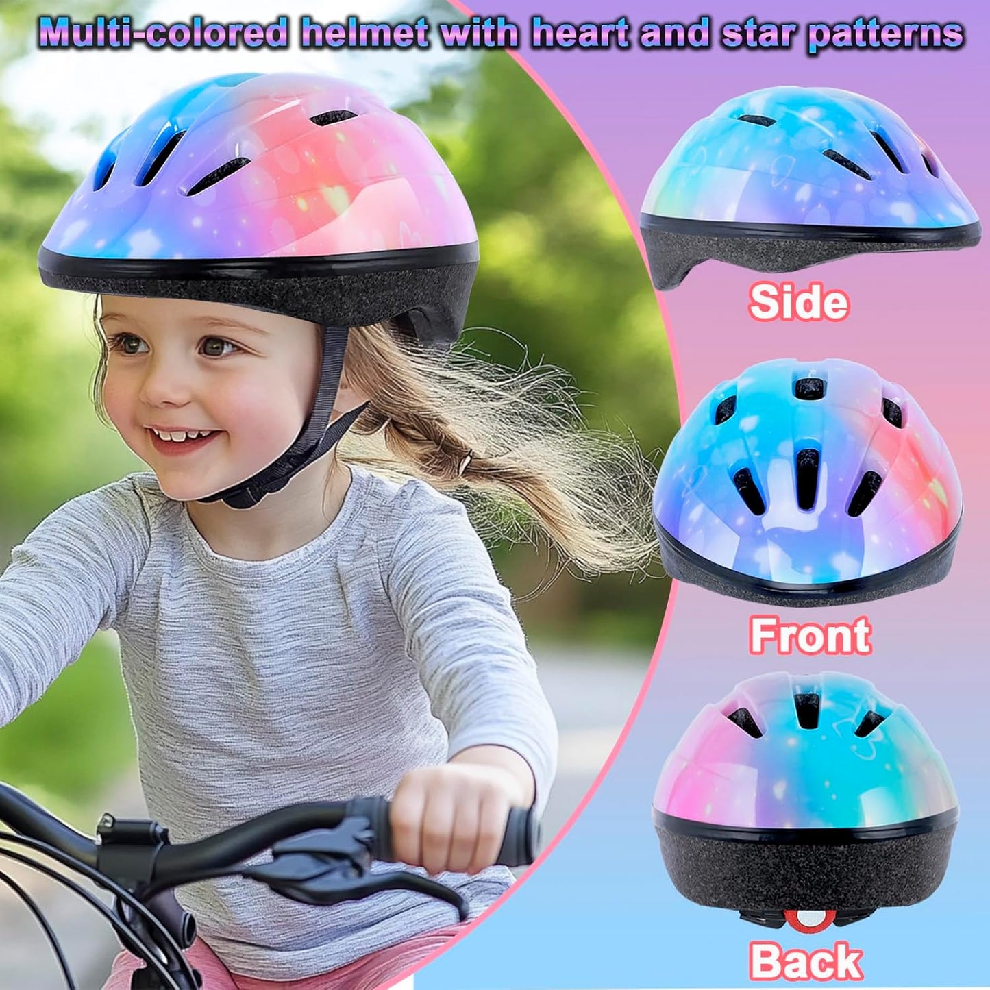 Kids Helmet Adjustable for Kids Ages 3-8 Years Old Boys Girls, Toddler Helmet with Protective Sports Gear Set Knee Elbow Pads Wrist Guards for Cycling Skateboard Scooter