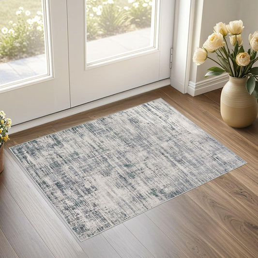 2x3 Entryway Area Rugs: Washable Neutral Abstract Small Rug Door Mat Non-Slip Soft Low Pile Indoor Carpe for Entrance Kitchen Front Door Bathroom Entry Kids Room - Gray