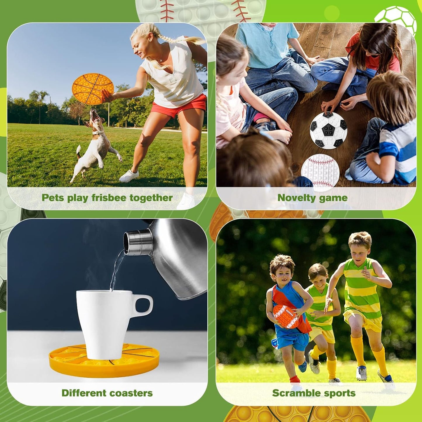 4 Pack Push Bubble Fidget Toys, Sports Fidget Bubbles Sensory Toy Sensory Bubble Soccer Football Basketball Baseball Rugby, ADHD Anxiety Autismand Stress Reliever Toy, Gifts for Kids Boys Girls Adults